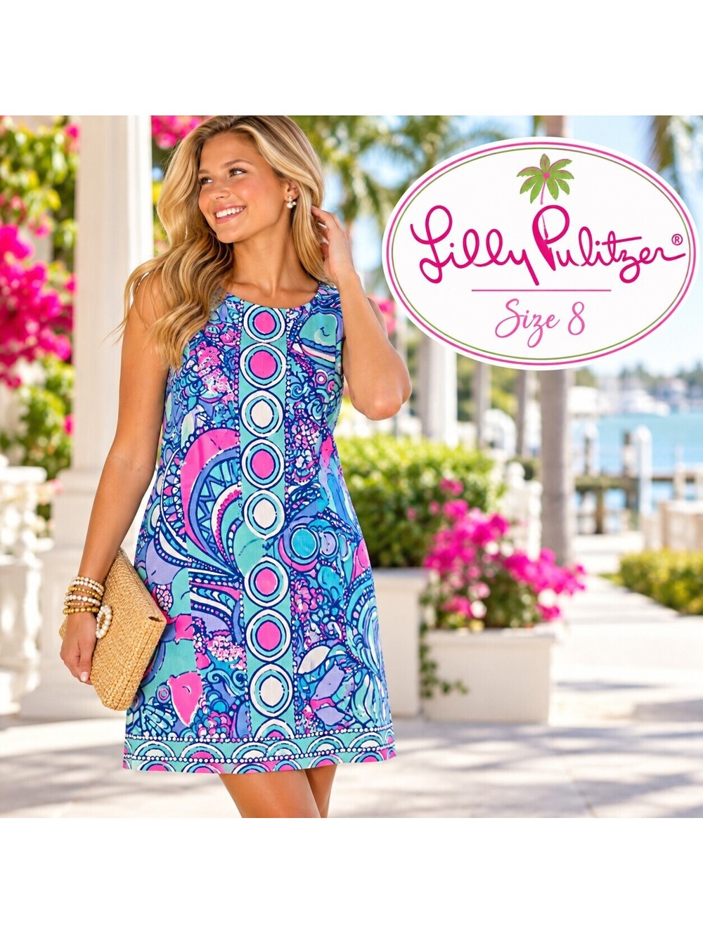 Lilly Pulitzer | 8 | Sleeveless Shift Dress Blue Pink Print